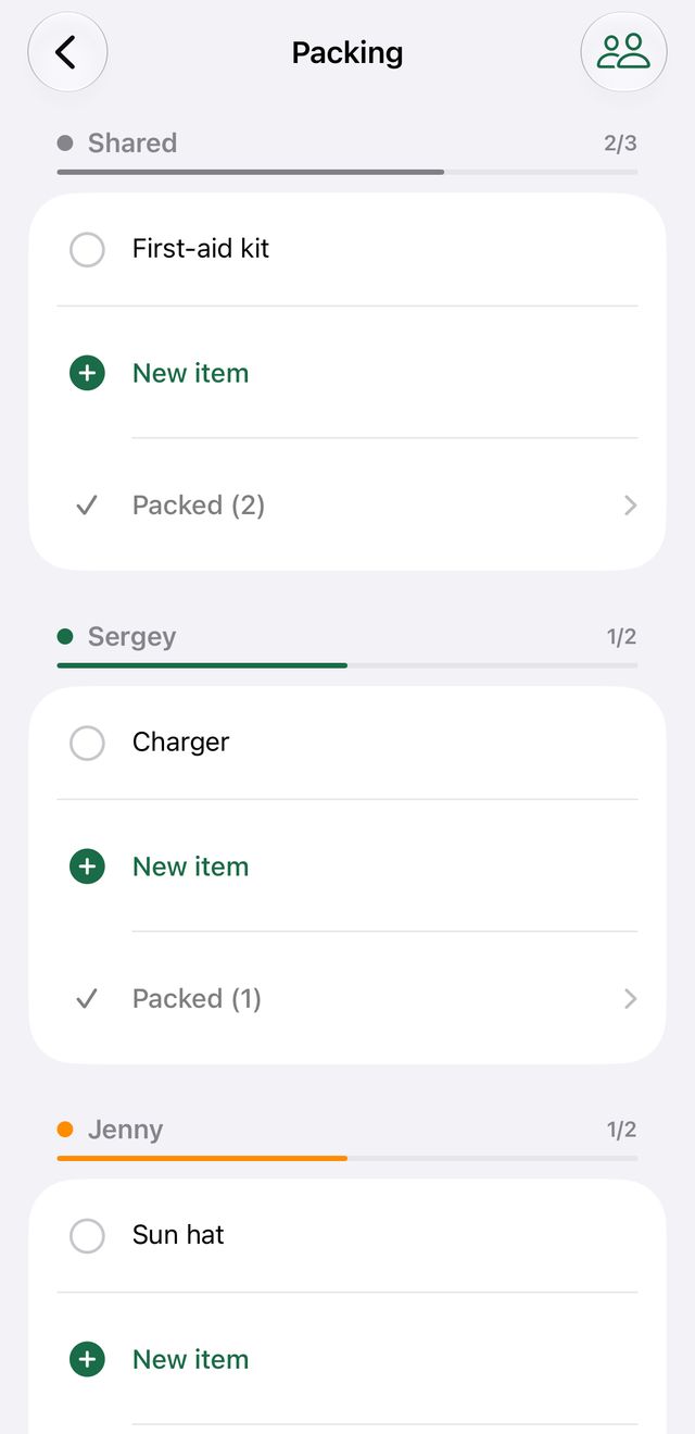 Step 2: Packing lists